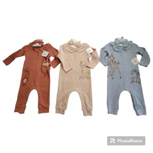 NWT X3 Disney Baby 24 Months Romper Hair Bow Set Bambi Pooh Piglet Simba Lion